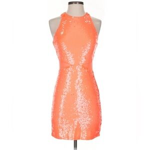 NWT Alice + Olivia “Cara” Orange Peach Sequin Mini Dress ~ Sz 0